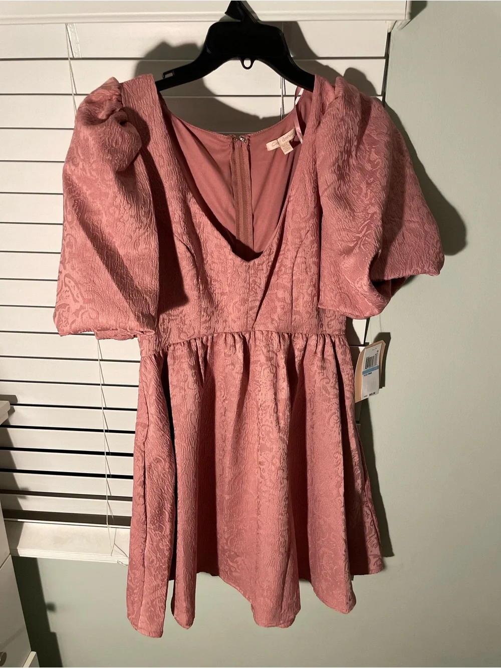 City Studio Pink Textured Puff‑Sleeve Dress NWT